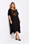 Women's Large Size Black Embroidery Detailed Comfortable Cut Dress 65n22609 - 4