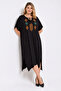 Women's Large Size Black Embroidery Detailed Comfortable Cut Dress 65n22609 - 5