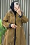 Sena Mont Bondit Fabric Women's Camel Waist Drawstring and Hooded Full Zipper Coat - 2