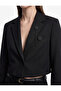 Brooch Detailed Wide Collar Long Sleeve Crop Blazer Jacket - 5