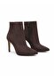Brown Suede 10.5cm Thin Heel Pointed Toe Zipper Women's Boots - 3