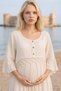 Women's Raw Cotton Maternity Dress Ecru Bohemian Long Pocketed Lined Summer Dress - 4