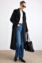 Double-Breasted Waist-Tied Mid-Length Coat Black 3754-Y - 3