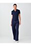 Navy Blue Slim Fit Short Sleeve Polo Collar Knitted Blouse - 2