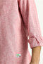 Long Sleeve Regular Fit Sports Linen Blended Button Collar Shirt - 3