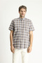 Short Sleeve Regular Fit Plaid Sports Cotton Button Collar Shirt - 3