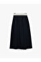Contrast Waist Detailed A-Line Midi Skirt with Pockets - 7