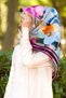 100% Twill Silk Water-Dyed Floral Patterned Pink - Baby Blue Colored 90X90 Scarf Sewing Shape: Handmade - 6