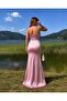 Rose Dried Satin Chest Sequined Thin Straps Draped Long Evening Dress 582612 - 4