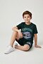 Green Airplane Printed Text T-Shirt and Boy's Shorts 2-Piece Set 23921 - 4