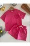 Girl's Cotton Pink Heart Pocket T-Shirt Shorts Set - 2