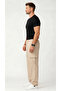 Men's Beige Parachute Fabric Baggy Trousers with Commando Pockets and Adjustable Clip-On Legs - 4