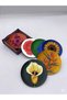 Set of 6 Colorful Flower Coasters - with Wooden Box