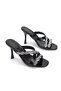 Velmora Flexible Soft Non-Slip Sole (8 cm) Black Patent Leather Cross Double Row Twist Silver - 5