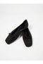 Women's Black Stone Detailed Bowknot Square Toe Suede Ballerinas - 4