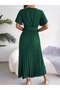 Green Pleated Maxi Dress with Tie-Belt - 6
