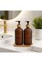 Set of 2 Glass Liquid Soap Dispensers with Bamboo Base - 2
