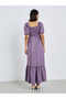 Lilac Fold Pleats Puff Sleeves A-Line Maxi Dress - 5