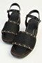 Women's Black Gold Chain Detailed Platform Thick Heeled Stylish Sandals - 2