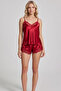 Red Lace Rope Strap Woven Pajama Set with Satin Shorts - 5