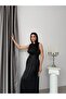 Black Belted Pleated Crew Neck Maxi Dress - 5