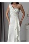 White One-Shoulder Stone Embellished Flounce Evening Dress - 5
