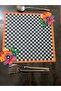 Black and White Checkered Patterned Orange Floral Stain-Resistant Digital Printed American Placemat/Supla 6 Pieces - 3