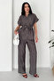 Women's Belted Shirt and Trouser Set – Buttoned Comfortable Fit Two-Piece Set 2802 - 6