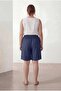 Elastic Waist Lace-Up Women's Plus Size Shorts Navy Blue - 4