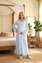 New Season Blue Summer Full Length Elegant Lace Design Short Sleeve Maternity Maternity Dressing Gown Nightgown Set - 7