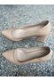 Nude-Colored Outer Material, Leather, Thick-Heeled Women's Shoes - 3