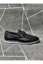 Black Genuine Leather Buckle Loafer Shoes - 3