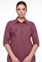 Women's Burgundy Summer Striped Embroidered Detailed Top and Bottom Set - 3
