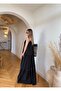 Long Scalloped Seersucker Black Dress - 3