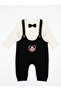 Baby Boy Black Salopet Suit with Bow Tie - Cool Bear Embroidered Cotton Set of 2 - 3