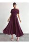 Women's Off-The-Shoulder Short Sleeve Pleated Long Janjan Crepe Dress