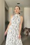 Halter Neck Waist-Fitted Polka Dot Long Dress