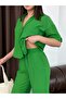 Women's High-Waisted Front-Cut Trousers - Single Pocket Shirt Linen Set - 4
