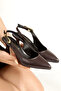 Brown Leather Pointed Toe Open Back Large Buckle 5cm Goblet Heel New Season - 4