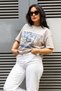 Women's Stone Color Oversize Whoops Printed Lycra Crew Neck T-Shirt (95% Cotton) - 4