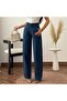 High Waist Wide Leg Jean Pants - Dark Denim Blue Flared Legs - 6