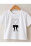Girl's Heart and Bow Detailed Denim Shorts Skirt T-Shirt Set - 3