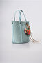 Blue Knitted Patterned Mini Hand & Shoulder Bag with Horse Figure Charm Accessory Detail 22X18X8 cm - 2