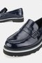 Women's Dark Blue Patent Leather Genuine Natural Leather Daily Loafer Shoes - 3