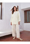 Beige Double-Breasted Collar Linen Blend Women's Kimono - 6
