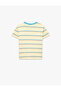 Snoopy Printed Short Sleeve Cotton Crew Neck Licensed Striped T-Shirt - 6
