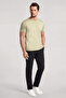 Men's Regular Fit Round Collar Cotton Logo Embroidered Short Sleeve Green T-Shirt - 2