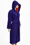 Hooded Navy Blue Women'S/Men's Unisex Home, Hotel, Spa, Bath Robe One Piece (Red Inside) - 3