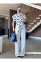 Ecru-Navy Blue Epaulettes, Button Detail, Belted Polka Dot Vest - 504364 - 6
