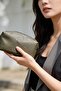 Khaki Leather Look Zippered Makeup and Cosmetics Organizer Bag - 3